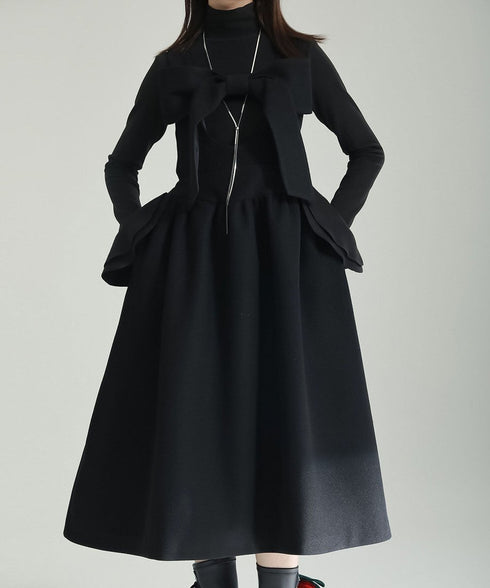 Bow Strap Wool Dress